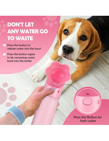 Botella de Agua Aislada Duna para Perros 532 ml Rosa