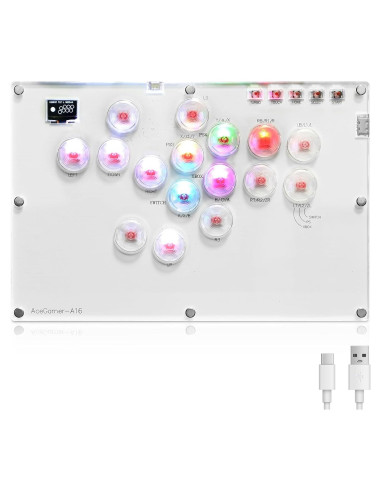 Arcade Stick AceGamer T16 Blanco 16 Teclas RGB Turbo