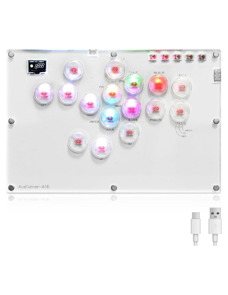 Arcade Stick AceGamer T16 Blanco 16 Teclas RGB Turbo