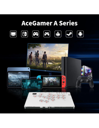 Arcade Stick AceGamer T16 Blanco 16 Teclas RGB Turbo