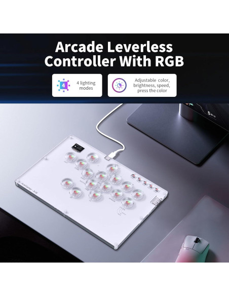 Arcade Stick AceGamer T16 Blanco 16 Teclas RGB Turbo