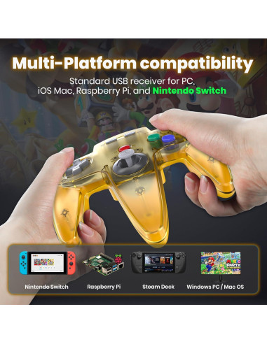 Controladores Inalámbricos N64 SAFFUN Amarillo Claro - 2 Pcs