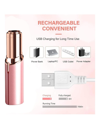 Afeitadora Facial HongTian Oro Rosa Indolora USB LED