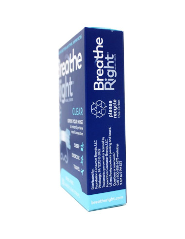 Tiras Nasales Breathe Right Transparentes Piel Sensible 30 Unidades