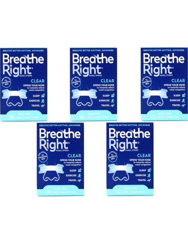 Tiras Nasales Breathe Right Transparentes Piel Sensible 30 Unidades