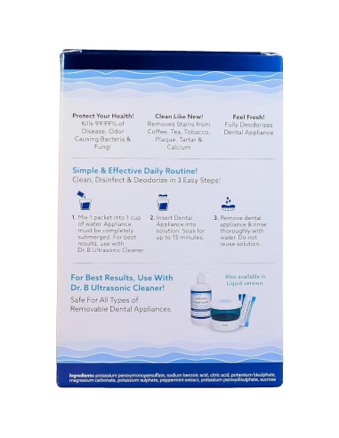 Limpiador en Polvo Dr. B Crystal Soak para Dentaduras - 45 Paquetes