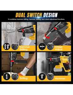 Taladro de Martillo Rotativo Inalámbrico LEZZYRUCK 20V 2.7J 2