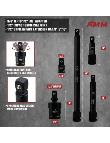 Juego de Enchufes de Impacto AMM 66 Piezas 1/2" Métrico