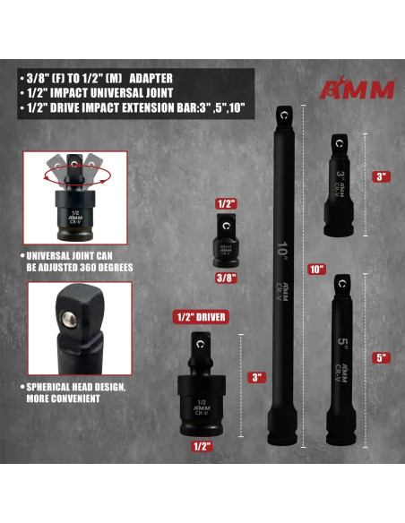 Juego de Enchufes de Impacto AMM 66 Piezas 1/2" Métrico