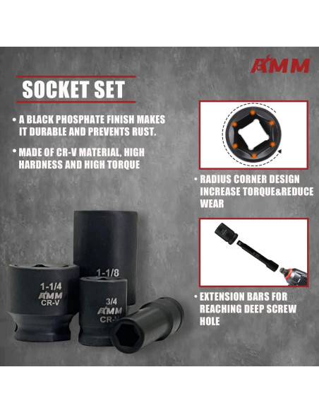 Juego de Enchufes de Impacto AMM 66 Piezas 1/2" Métrico