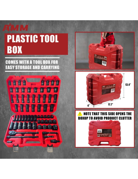 Juego de Enchufes de Impacto AMM 66 Piezas 1/2" Métrico