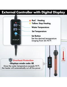 Calentador de Acuario Orlushy 150W con Control Digital y Termómetro 2