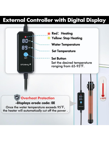 Calentador de Acuario Orlushy 150W con Control Digital y Termómetro