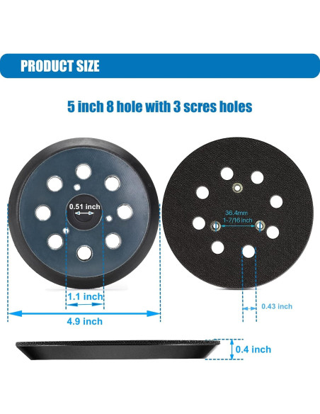 Pad de Lijadora RUIHONGV 12,7 cm 8 Agujeros Paquete de 2