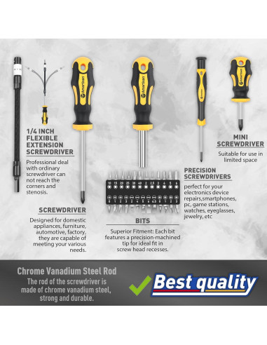 Juego de Destornilladores Magnéticos Amartisan 43 Piezas