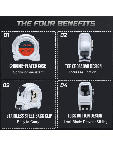 Cinta Métrica Lichamp 7.62m Magnética 6 Unidades