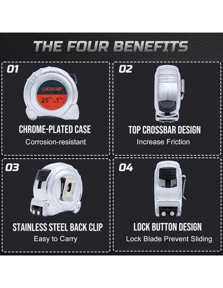Cinta Métrica Lichamp 7.62m Magnética 6 Unidades