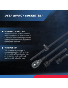 Juego de Enchufes de Impacto NEIKO 22 Piezas 3/4" SAE 2