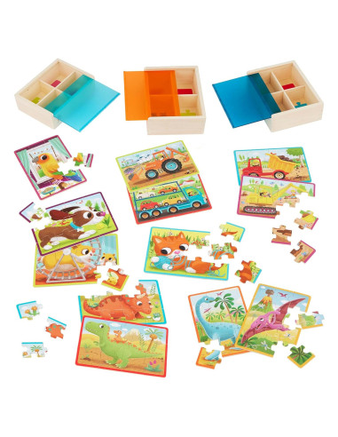 Rompecabezas de Madera B. toys 3-Pack Mascotas y Dinos