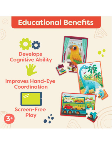 Rompecabezas de Madera B. toys 3-Pack Mascotas y Dinos