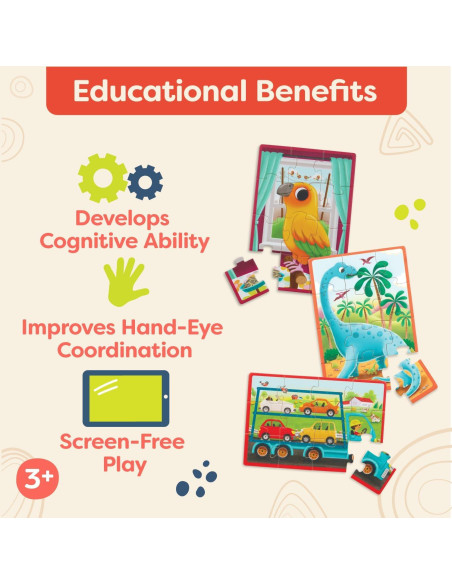 Rompecabezas de Madera B. toys 3-Pack Mascotas y Dinos