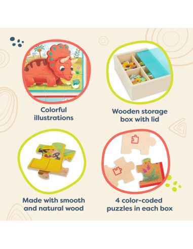 Rompecabezas de Madera B. toys 3-Pack Mascotas y Dinos
