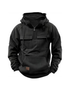 Sudadera Cargo Táctica para Hombres - Estilo Urbano Negro