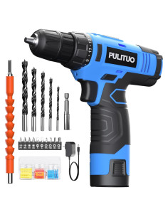 Taladro Inalámbrico PULITUO 12V Azul con Batería y Cargador