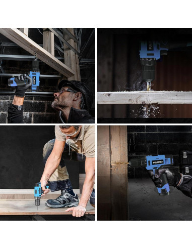 Taladro Inalámbrico PULITUO 12V Azul con Batería y Cargador