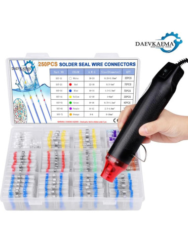 Kit 250 Conectores de Cable Impermeables Daevkaema con Pistola de Calor
