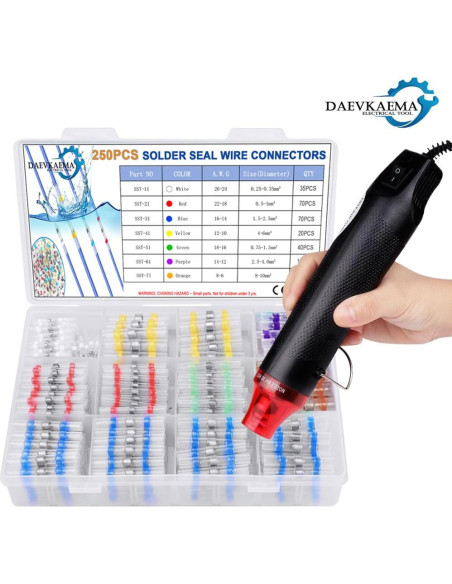 Kit 250 Conectores de Cable Impermeables Daevkaema con Pistola de Calor