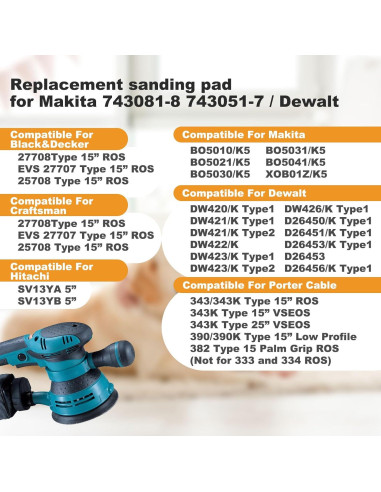 Almohadilla de Lijadora 5" IOEALD 8 Agujeros Gancho y Bucle