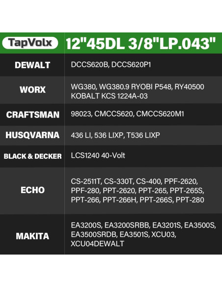 Cadena de Motosierra TapVolx 12" 4-Pack Calibre .040 3/8 LP