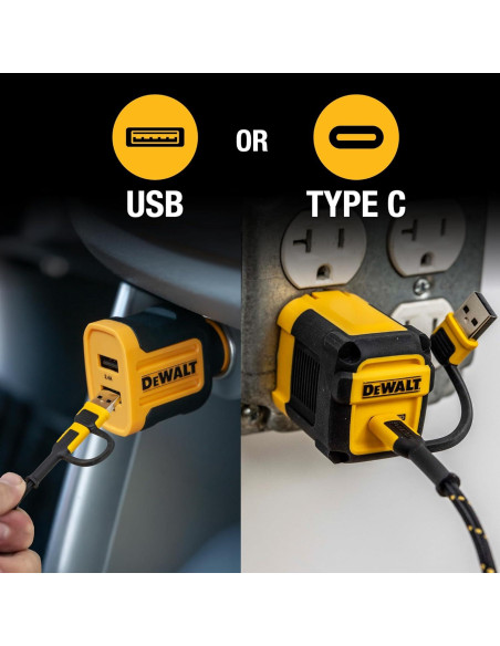 Cable de Carga 2 en 1 DEWALT USB-C 1.22m Carga Rápida 60W