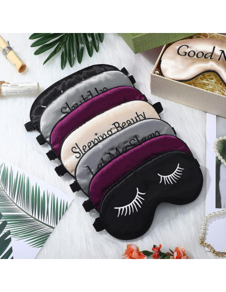 Juego de 8 máscaras de dormir de seda Geyoga con correa ajustable