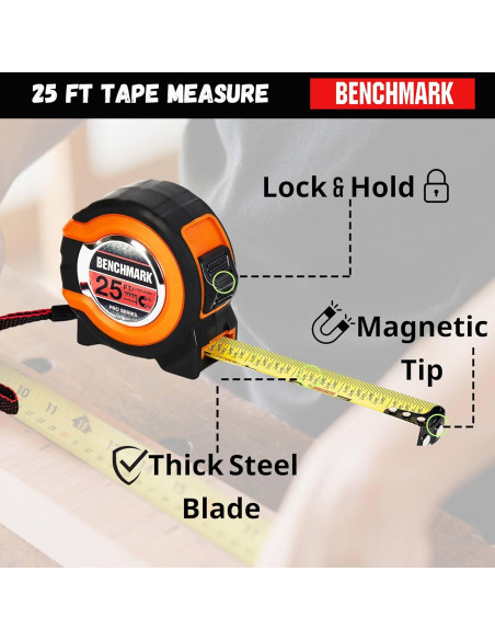 Cinta Métrica Benchmark 25 pies (7.5 m) - Paquete de 3