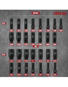 Juego de Enchufes de Impacto Profundo AMM 35 Piezas 1/2" 2