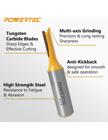 Bit de Ruta Recto POWERTEC 1/4" (6.35 mm) Carburo 73051