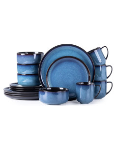 Conjunto de Vajilla Cerámica LERATIO 16 Piezas para 4 - Azul