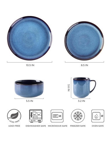 Conjunto de Vajilla Cerámica LERATIO 16 Piezas para 4 - Azul