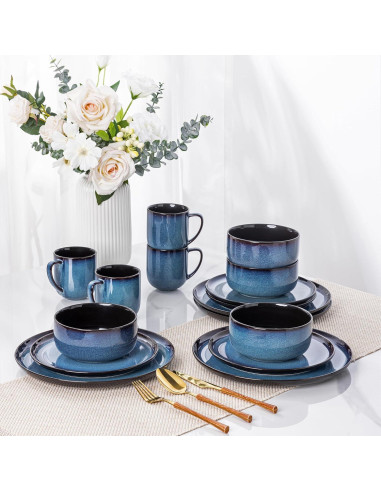 Conjunto de Vajilla Cerámica LERATIO 16 Piezas para 4 - Azul