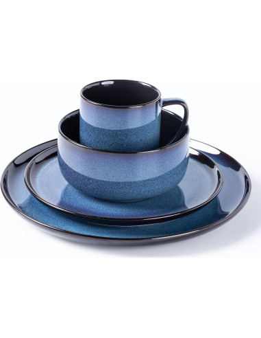 Conjunto de Vajilla Cerámica LERATIO 16 Piezas para 4 - Azul