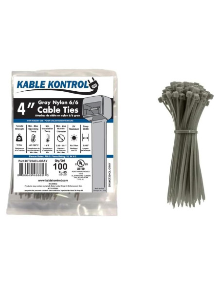 Corbatas de Cierre Kable Kontrol 10 cm 100 Pcs 8.16 Kg Gris