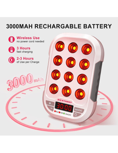 Terapia de Luz Roja Portátil BO-60, 3 Longitudes de Onda, 12 LEDs