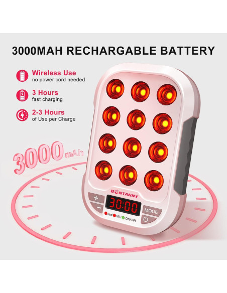 Terapia de Luz Roja Portátil BO-60, 3 Longitudes de Onda, 12 LEDs