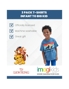 Paquete 3 Camisetas Manga Corta Disney Niños - Simba, Stitch, Cars 2