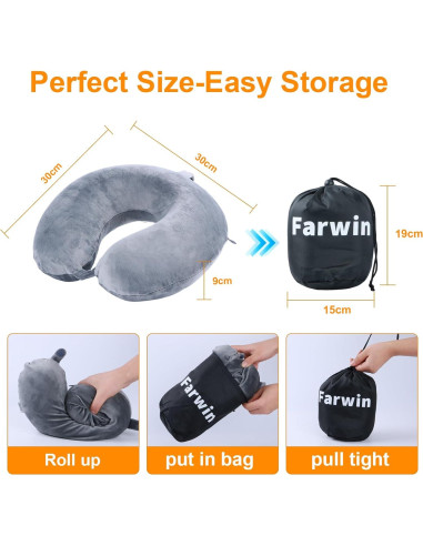 Almohada de Viaje Far win Espuma de Memoria Gris 30x30 cm
