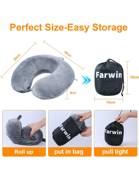 Almohada de Viaje Far win Espuma de Memoria Gris 30x30 cm