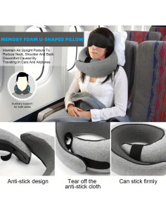 Almohada de viaje GETEON LXZT 100% espuma de memoria gris 2