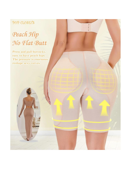 POP CLOSETS Shapewear Mujeres Almohadillas Levantadoras Beige
